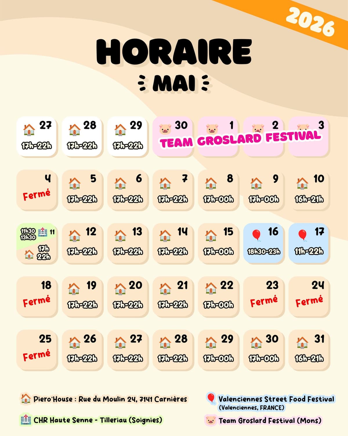 Horaire Avril 2026 - Grande Ouverture